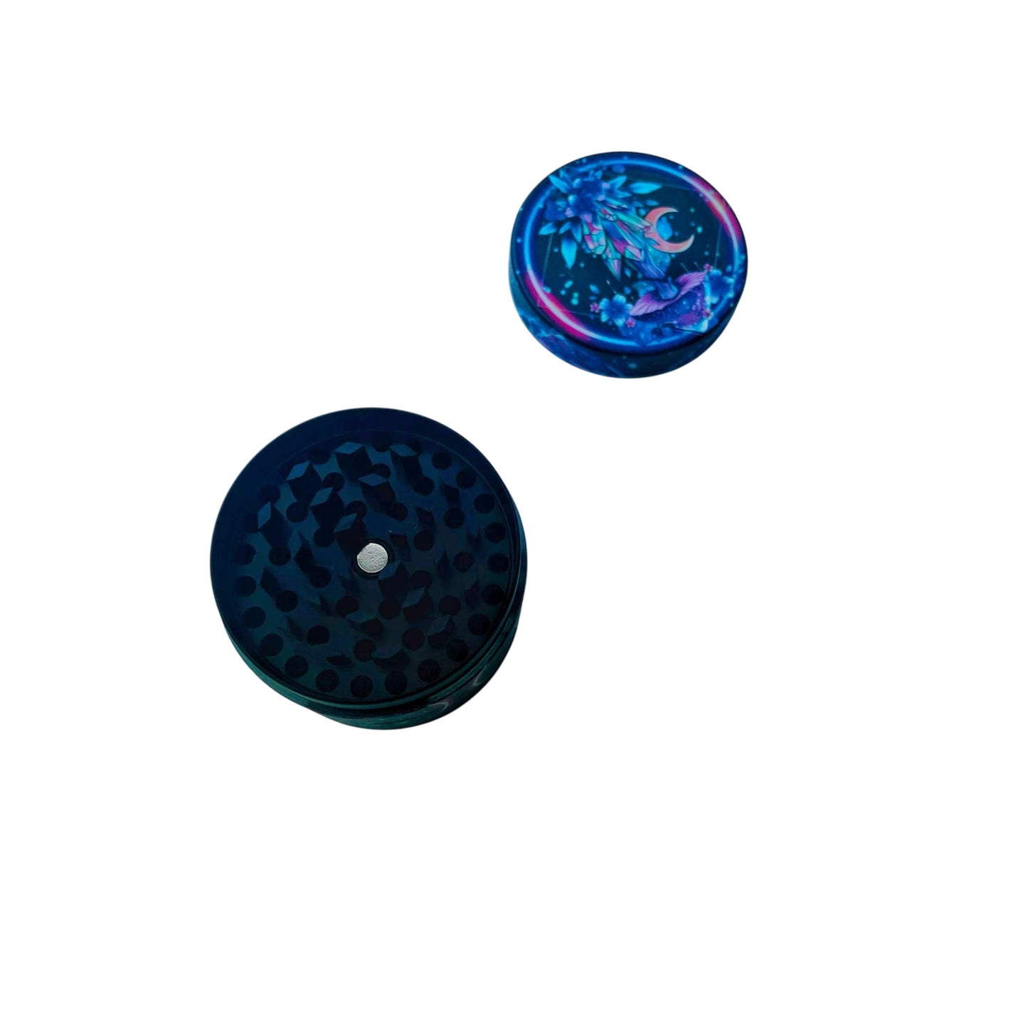 front view of custom crystal design 4 part 50mm grinder