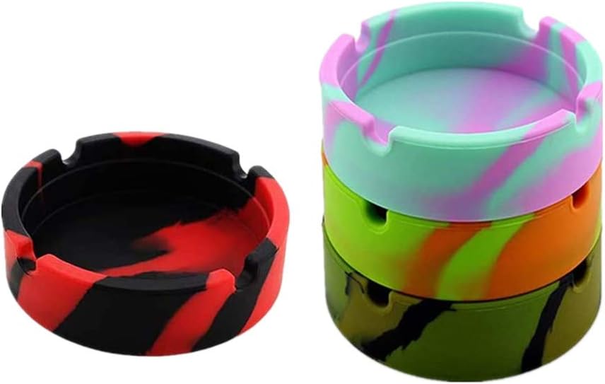 4 Pcs Colorful Silicone Ashtray in multicolor, nonstick and heat resistant, displayed for home, office, or restaurant use, stylish and durable.