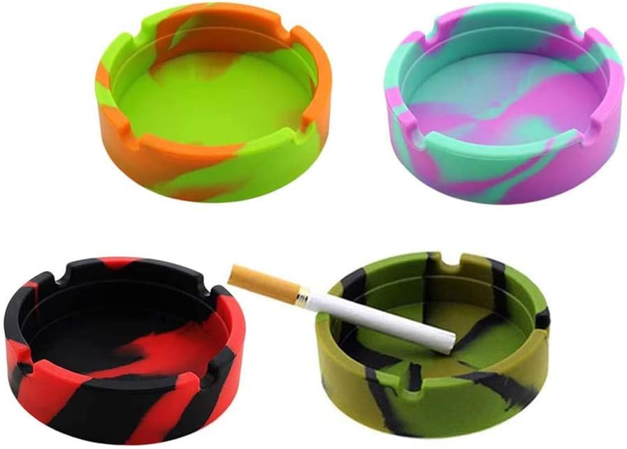 4 Pcs Colorful Silicone Ashtray in multicolor, nonstick and heat resistant, displayed for home, office, or restaurant use, stylish and durable.