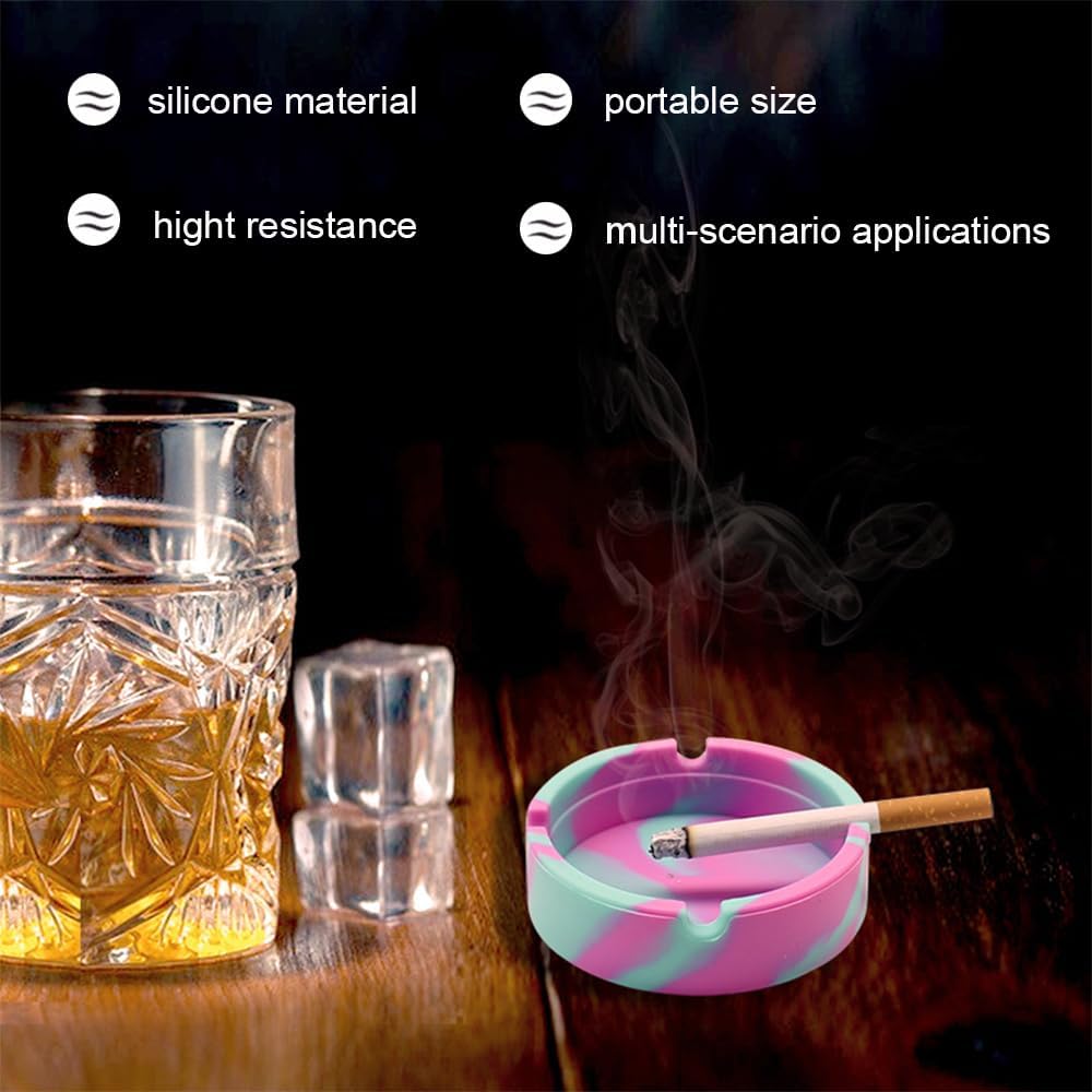4 Pcs Colorful Silicone Ashtray in multicolor, nonstick and heat resistant, displayed for home, office, or restaurant use, stylish and durable.