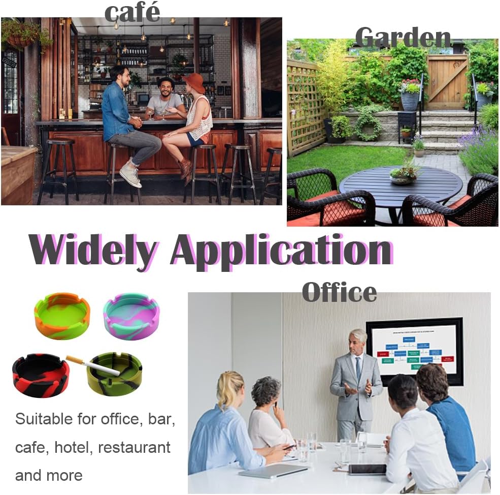 4 Pcs Colorful Silicone Ashtray in multicolor, nonstick and heat resistant, displayed for home, office, or restaurant use, stylish and durable.