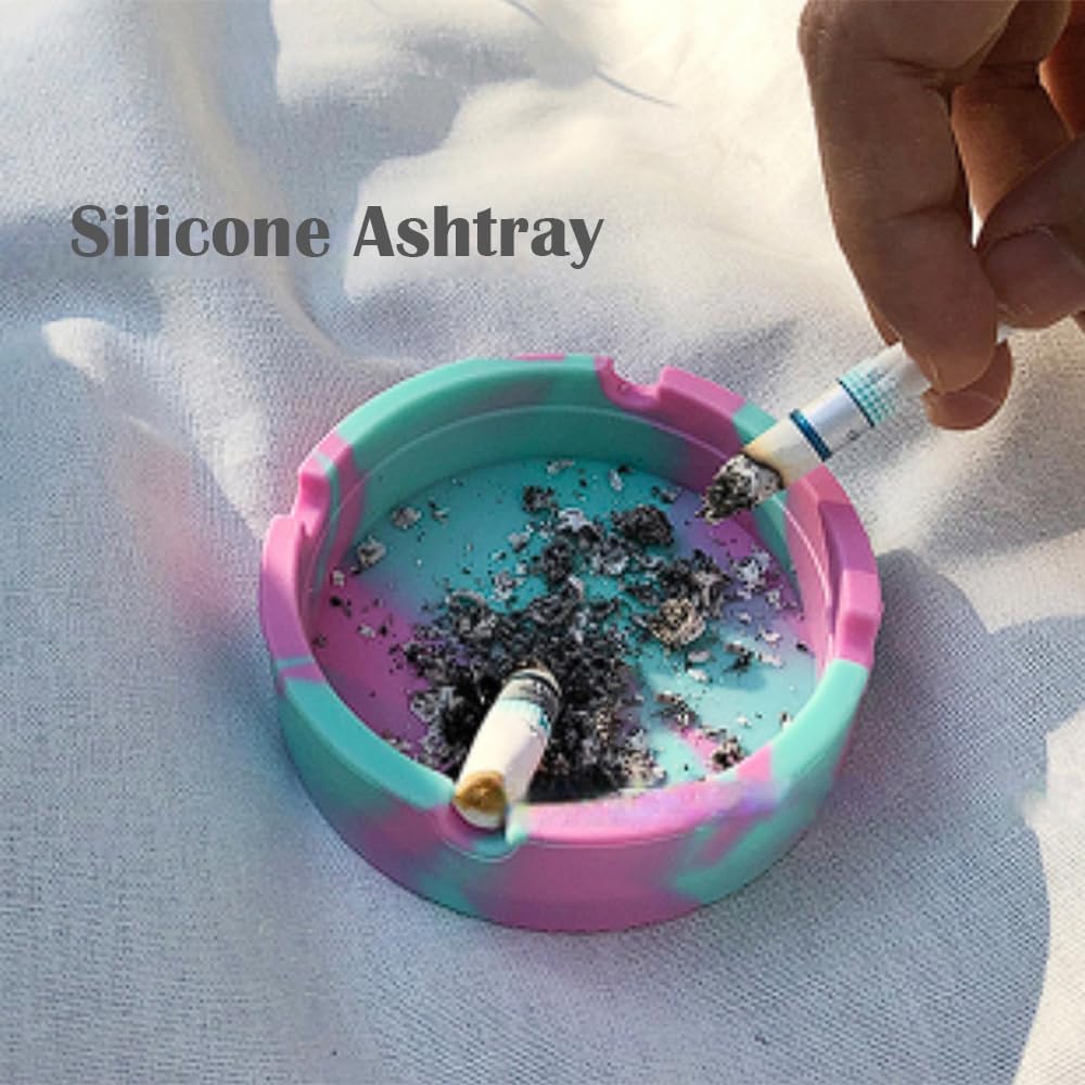 4 Pcs Colorful Silicone Ashtray in multicolor, nonstick and heat resistant, displayed for home, office, or restaurant use, stylish and durable.