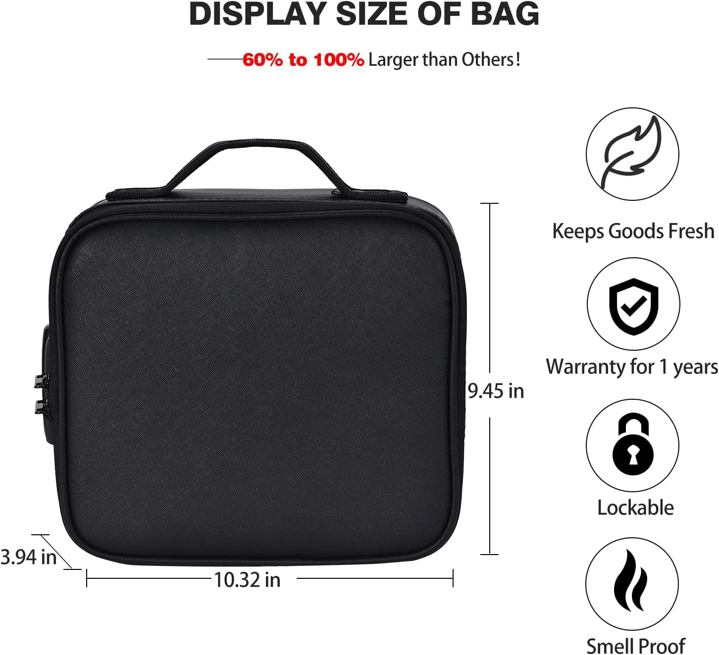 Black Matte Leather Smell Proof Storage Box Size