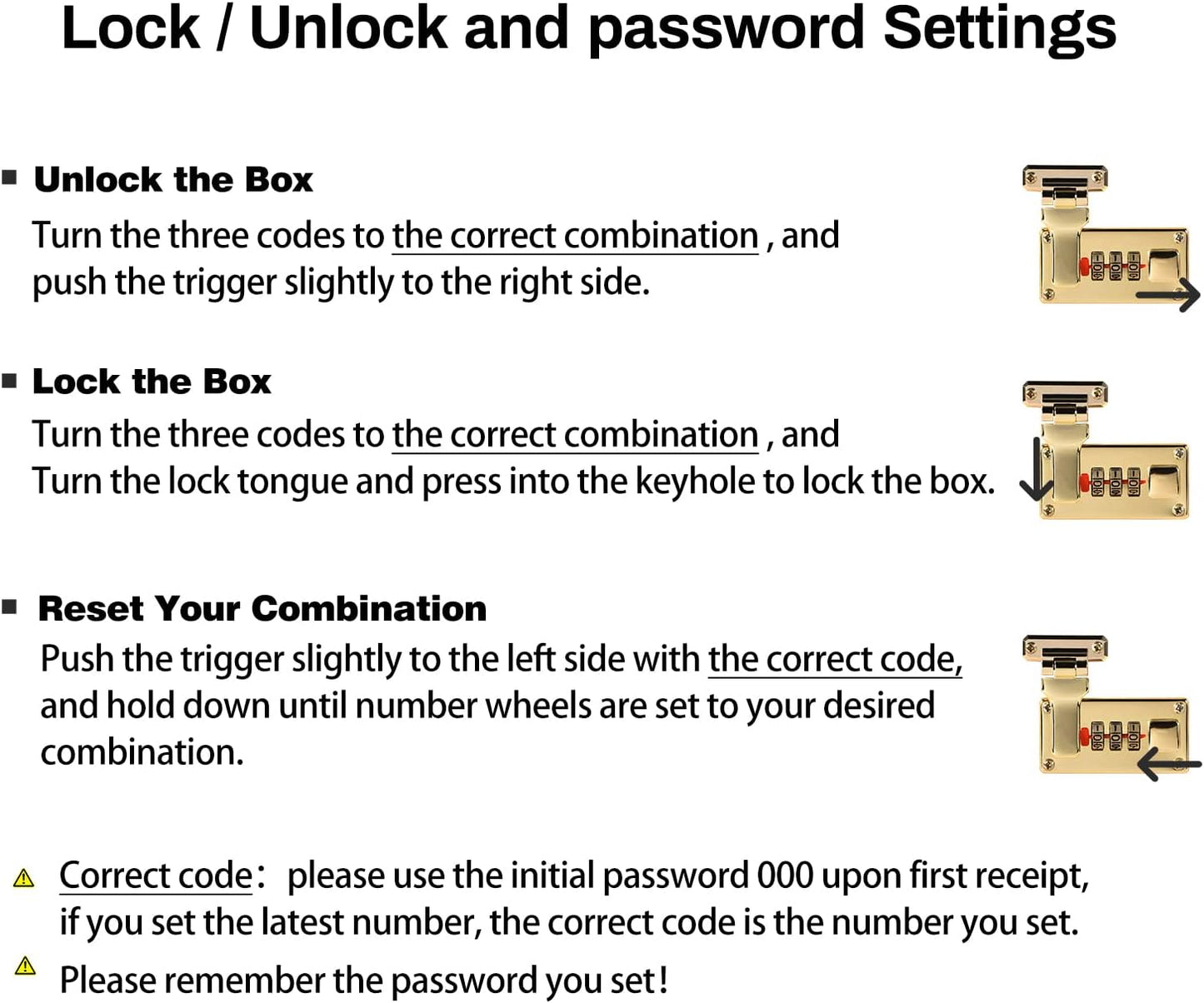 Password lock instructions for Smell Proof Stash Box