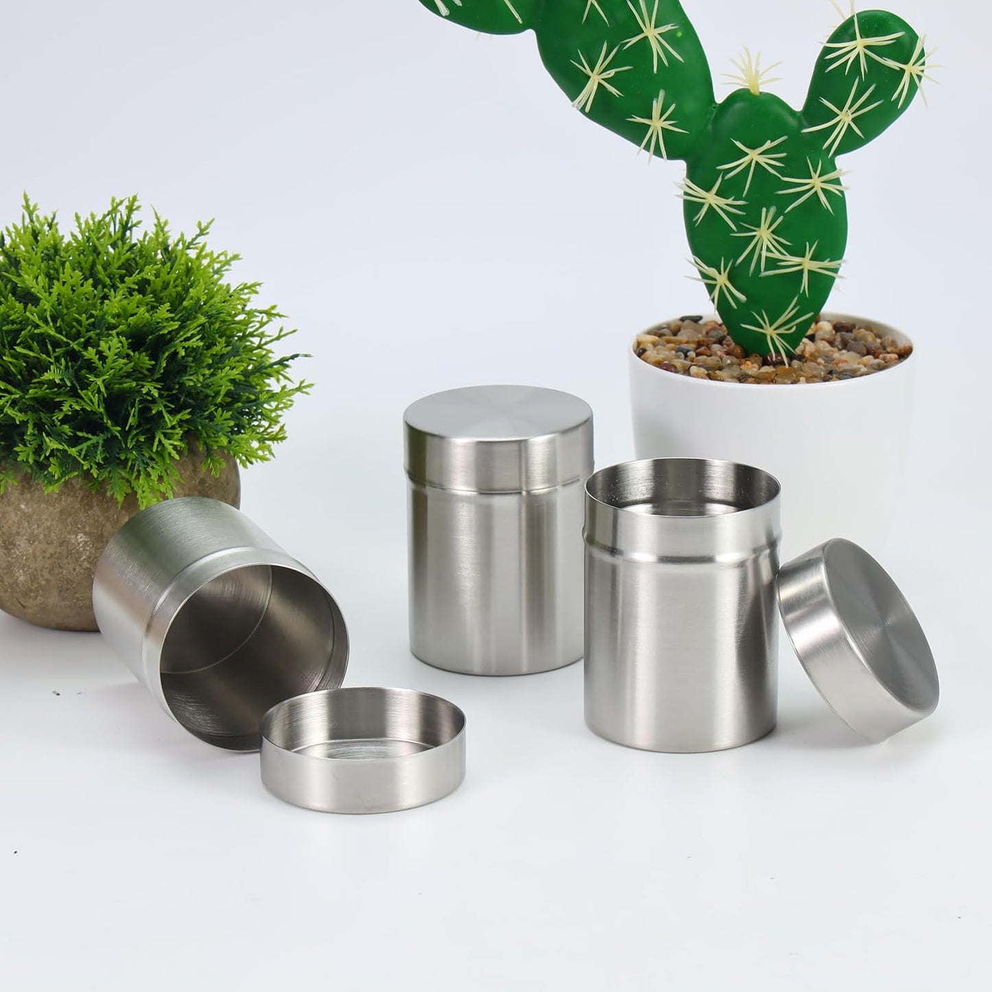 BloomFlower Smell Proof Stash Box , stainless steel jar arranged on a white background.