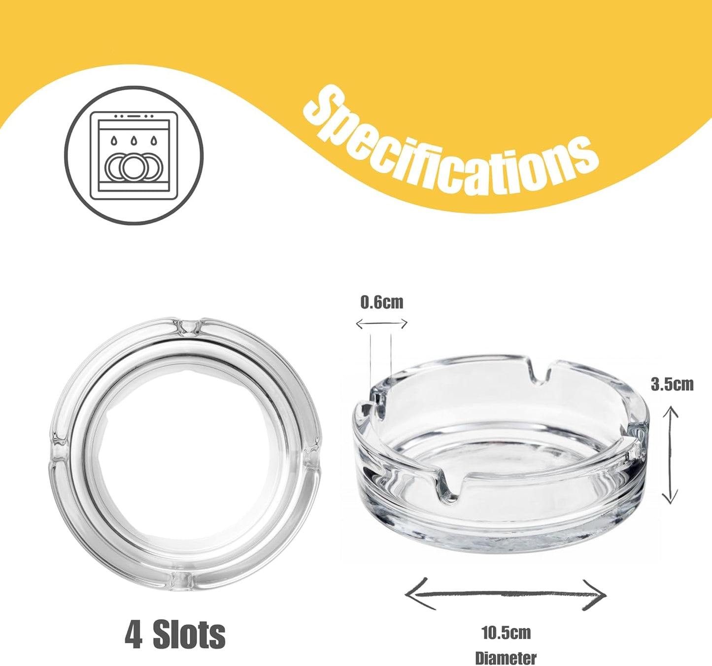 Set of 2 Round Glass Ashtrays, clear and stylish, displayed on a table, ideal for home, garden, bar, or pub use in smoking accessory collection.
