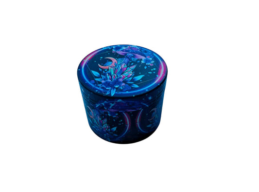 close-up of custom crystal design 4 part 50mm grinder