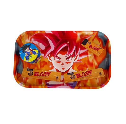 Custom Goku rolling tray and grinder gift set with Dragon Ball Z design