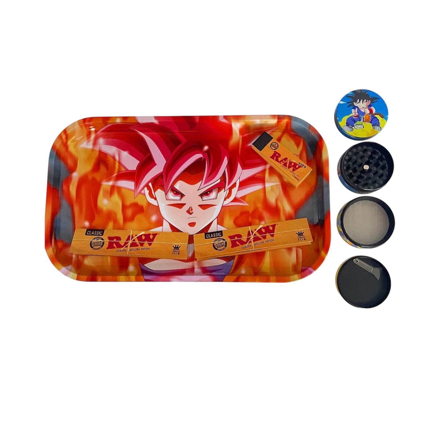 Custom Goku rolling tray and grinder gift set with Dragon Ball Z design