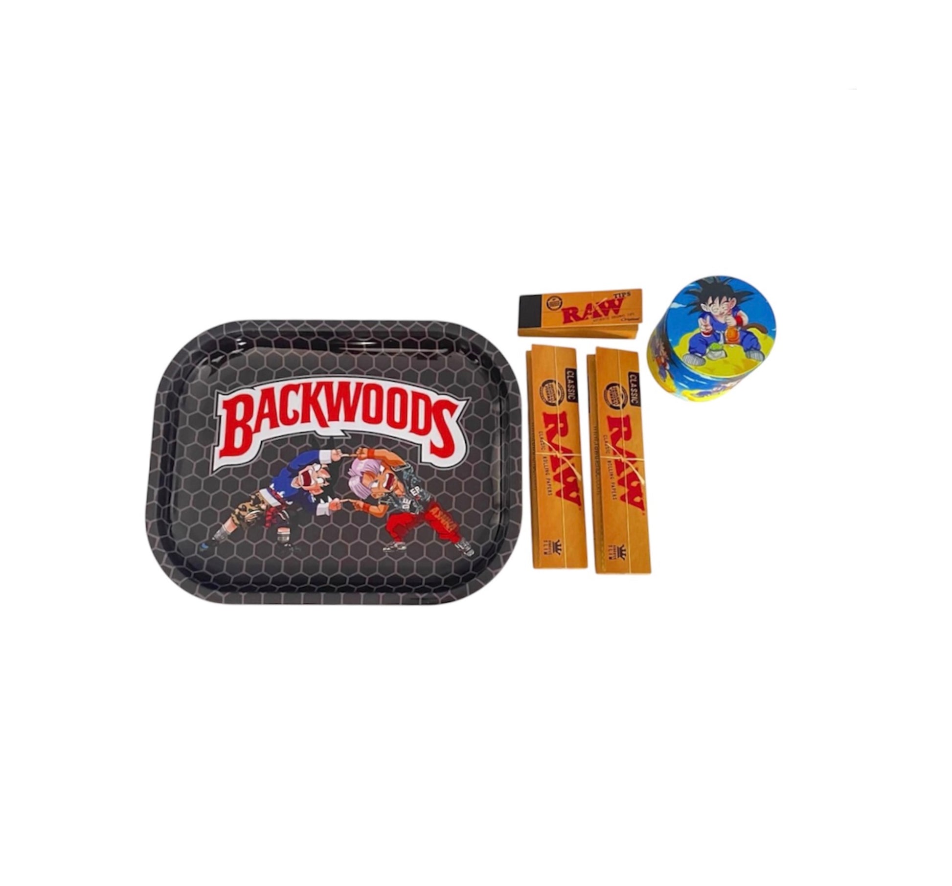 Custom Goten and Trunks rolling tray and Goku grinder gift set with Dragon Ball Z design