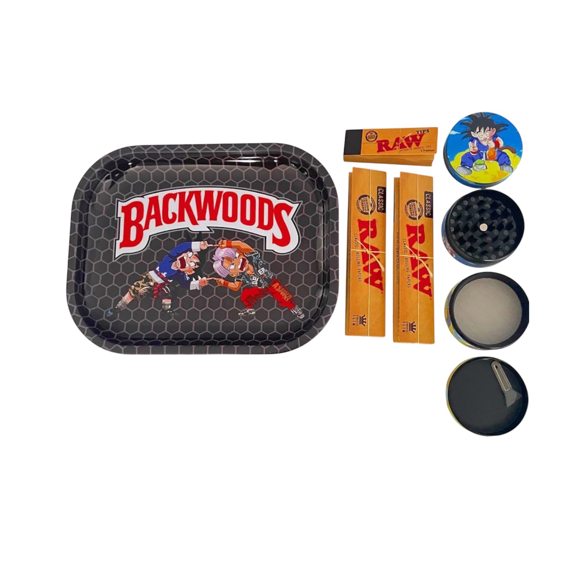 Custom Goten and Trunks rolling tray and Goku grinder gift set with Dragon Ball Z design