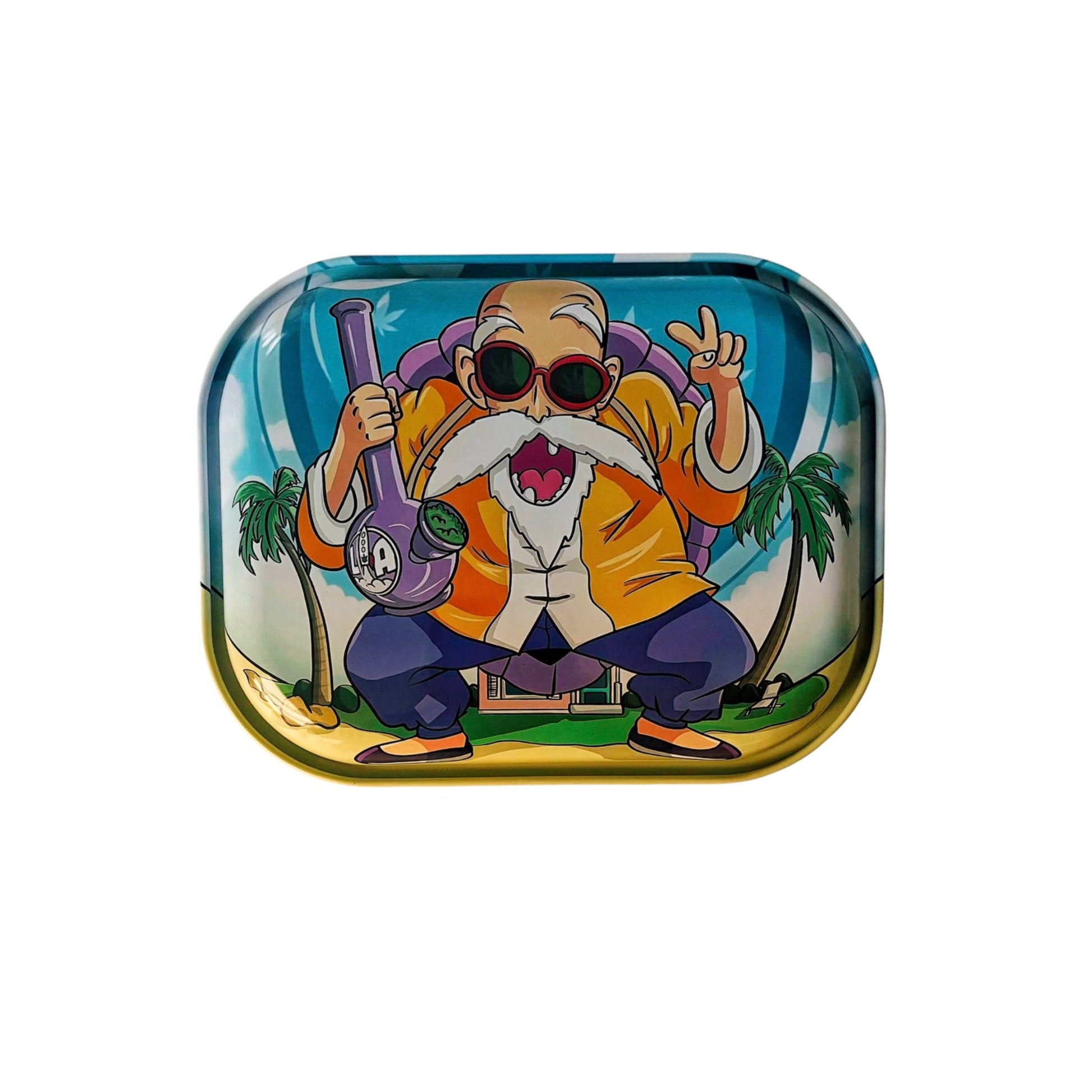 Back of Custom Master Roshi rolling tray with premium Dragon Ball Z design