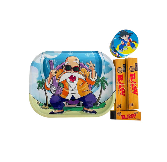 Custom Master Roshi rolling tray and Goku grinder gift set with Dragon Ball Z artwork