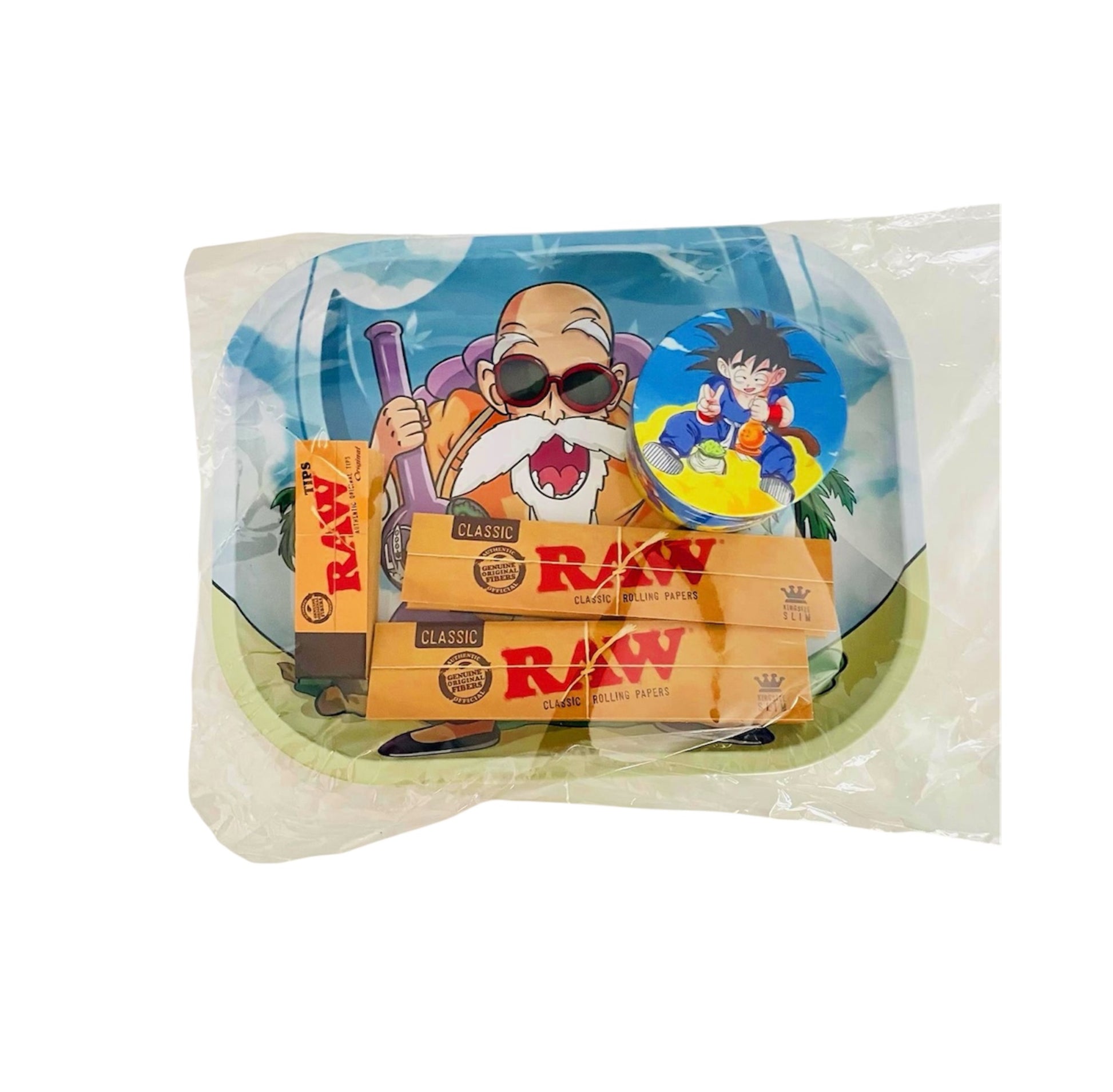 Custom Master Roshi rolling tray and Goku grinder gift set with Dragon Ball Z artwork